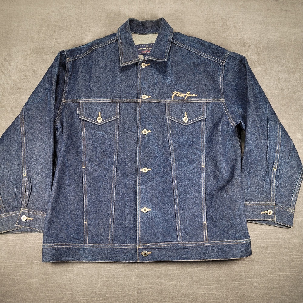 Phat Farm Vintage‎ Y2K Denim Jacket Embroidered Logo Jean Jacket Button Up XL